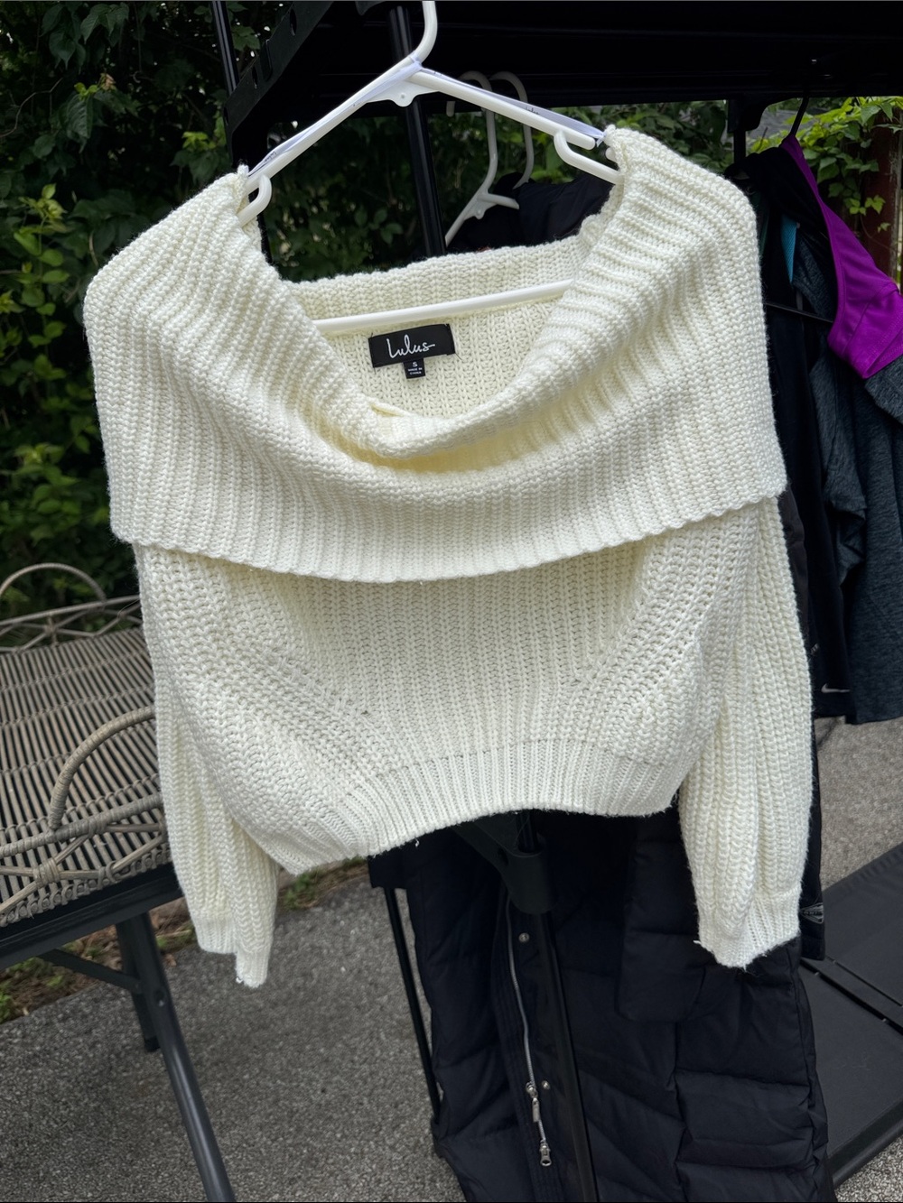Lulu's Cream Off-Shoulder Foldover Cowl Knit Sweater